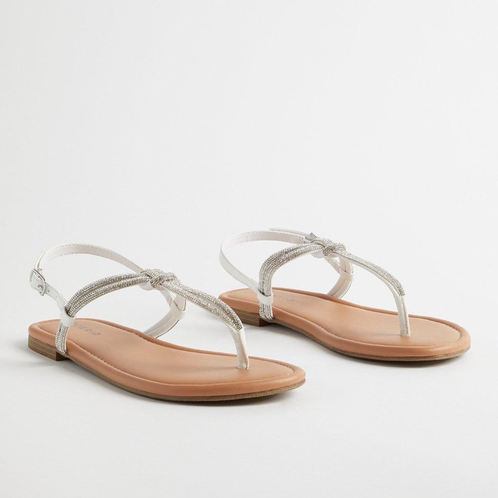 Torrid Sandals 8 8.5 10.5 W Bling Rhinestone Knot T-Strap Flat Shoes New
